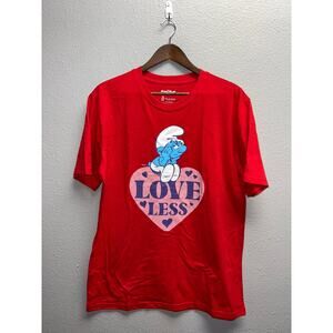 The Smurfs Shirt Loveless Love Less Red Graphic Tee Cartoon Large